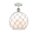 Farmhouse Rope Semi-Flush Mount shown in the White and Polished Chrome finish with a White Glass with White Rope shade