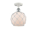 Farmhouse Rope Semi-Flush Mount shown in the White and Polished Chrome finish with a White Glass with White Rope shade