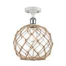 Farmhouse Rope Semi-Flush Mount shown in the White and Polished Chrome finish with a Clear Glass with Brown Rope shade