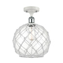 Farmhouse Rope Semi-Flush Mount shown in the White and Polished Chrome finish with a Clear Glass with White Rope shade