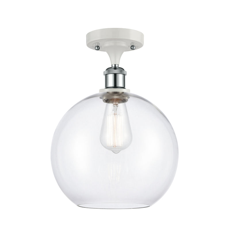 Athens Semi-Flush Mount shown in the White and Polished Chrome finish with a Clear shade