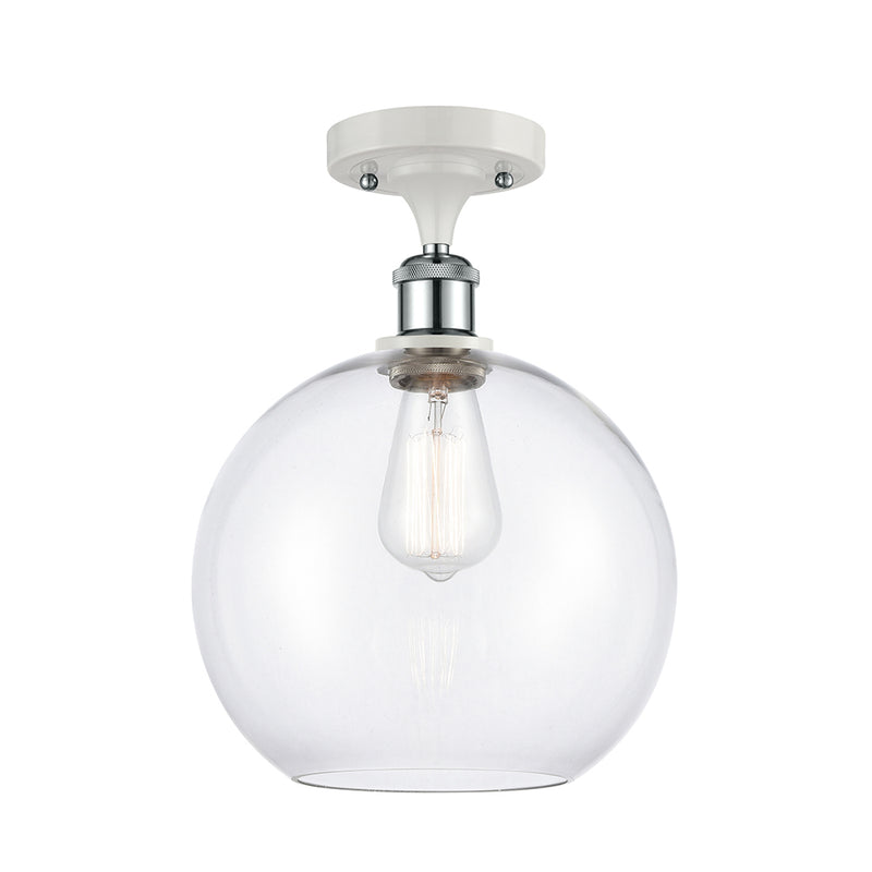 Athens Semi-Flush Mount shown in the White and Polished Chrome finish with a Clear shade