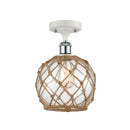 Farmhouse Rope Semi-Flush Mount shown in the White and Polished Chrome finish with a Clear Glass with Brown Rope shade