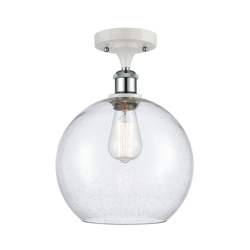 Athens Semi-Flush Mount shown in the White and Polished Chrome finish with a Seedy shade