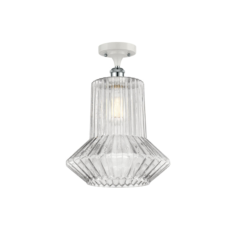 Springwater Semi-Flush Mount shown in the White and Polished Chrome finish with a Clear Spiral Fluted shade