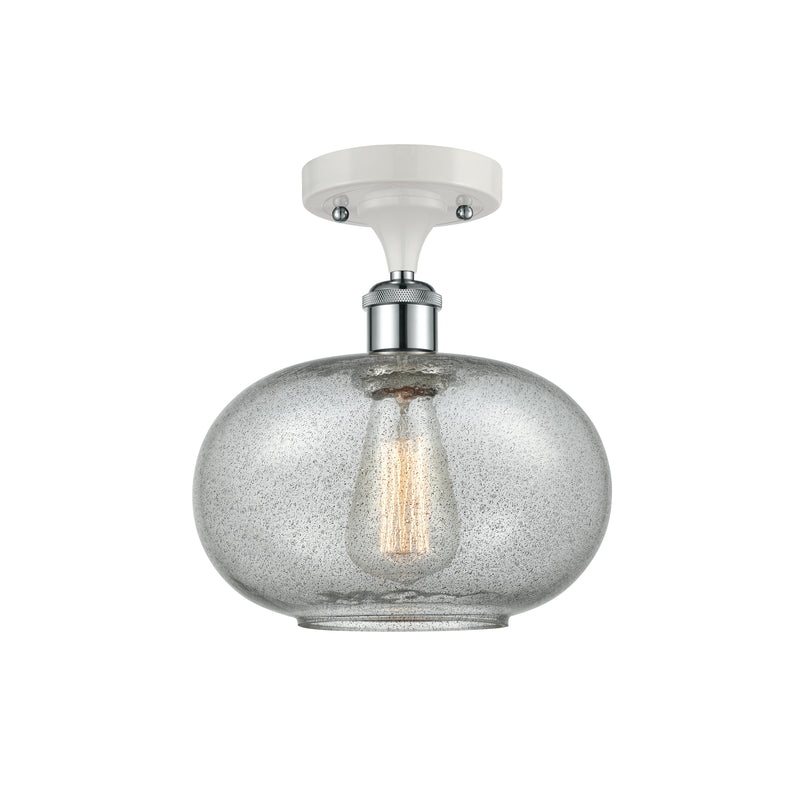 Gorham Semi-Flush Mount shown in the White and Polished Chrome finish with a Charcoal shade