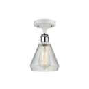 Conesus Semi-Flush Mount shown in the White and Polished Chrome finish with a Clear Crackle shade