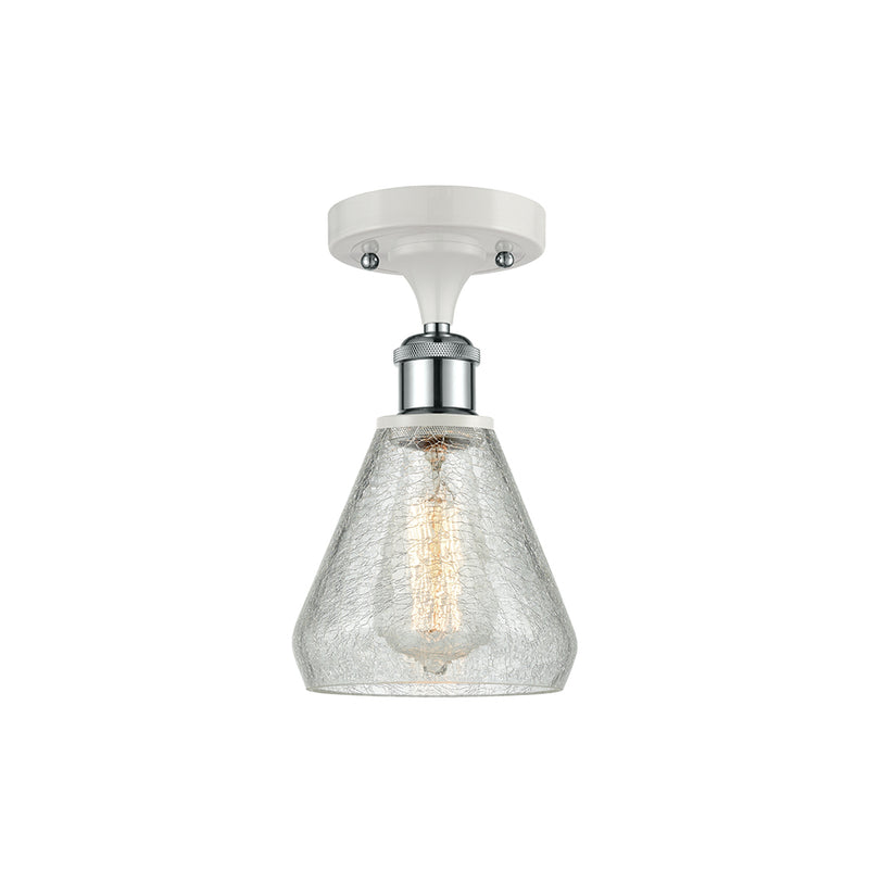 Conesus Semi-Flush Mount shown in the White and Polished Chrome finish with a Clear Crackle shade