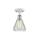 Conesus Semi-Flush Mount shown in the White and Polished Chrome finish with a Clear Crackle shade