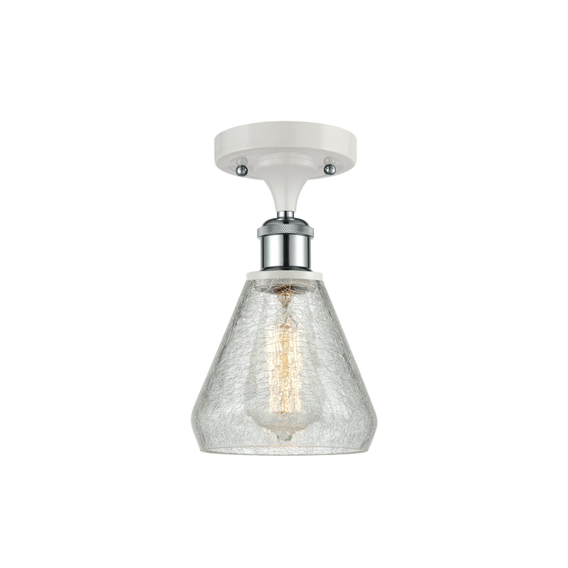 Conesus Semi-Flush Mount shown in the White and Polished Chrome finish with a Clear Crackle shade