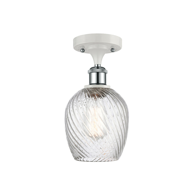 Salina Semi-Flush Mount shown in the White and Polished Chrome finish with a Clear Spiral Fluted shade