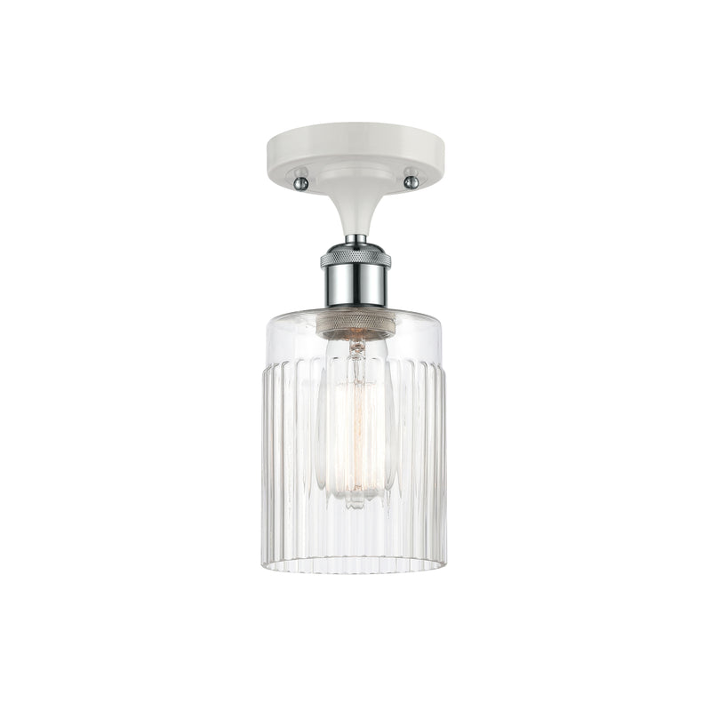 Hadley Semi-Flush Mount shown in the White and Polished Chrome finish with a Clear shade