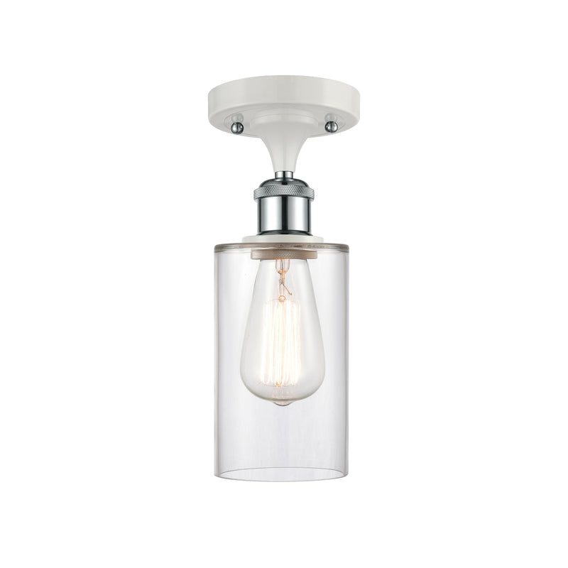 Clymer Semi-Flush Mount shown in the White and Polished Chrome finish with a Clear shade