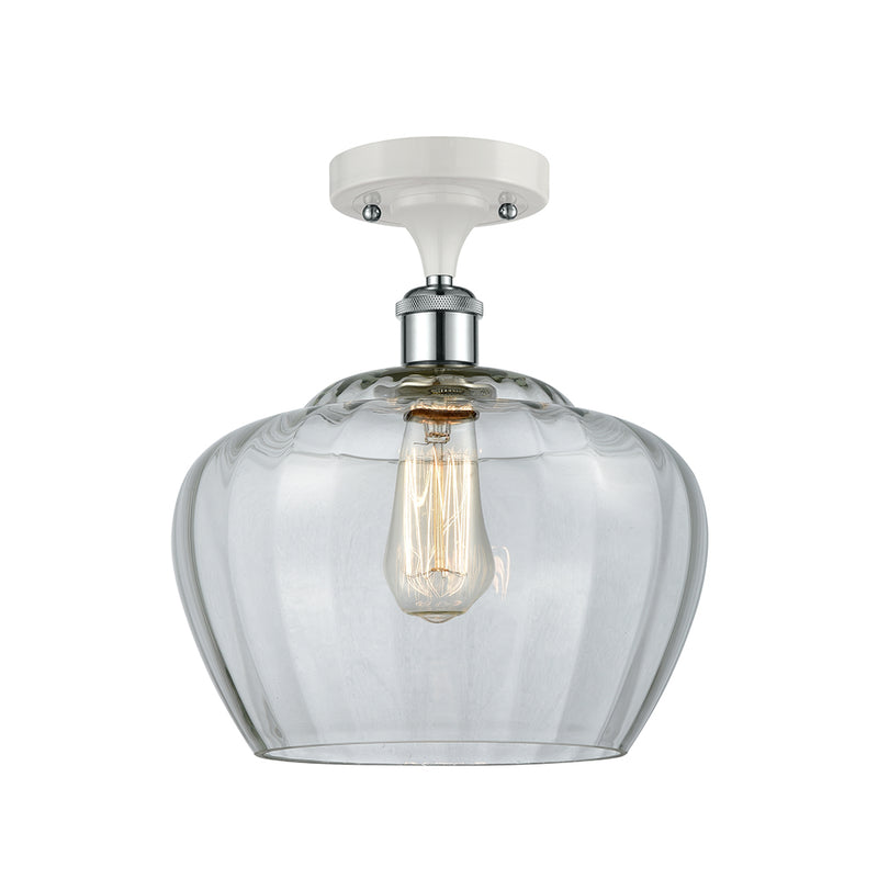 Fenton Semi-Flush Mount shown in the White and Polished Chrome finish with a Clear shade