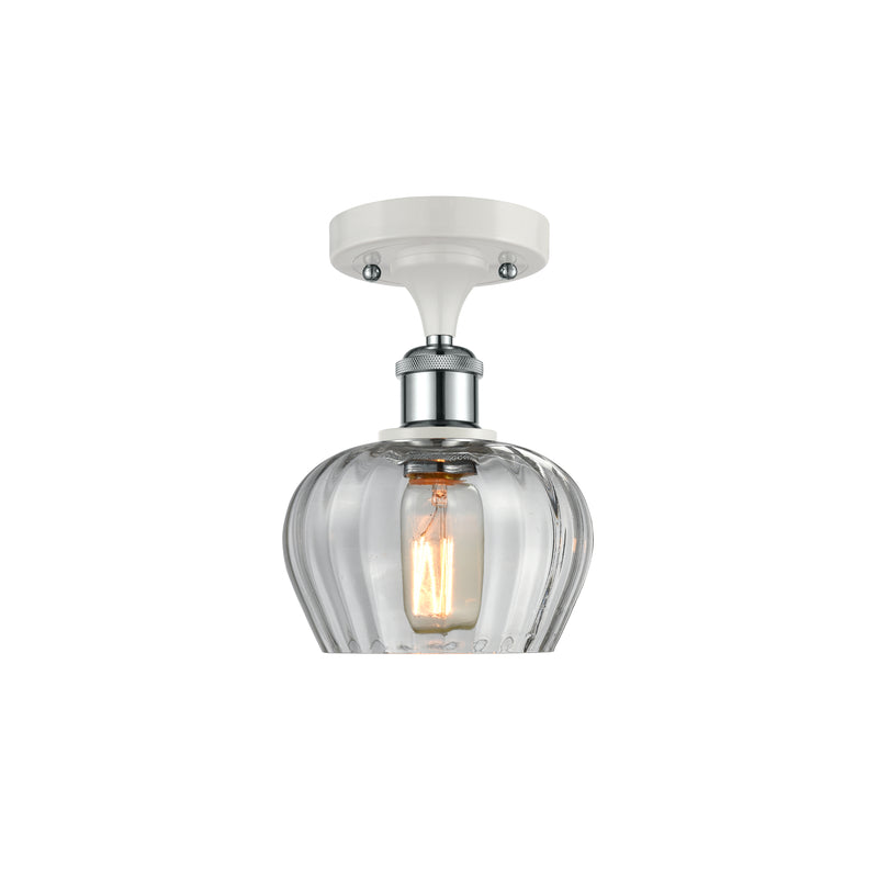 Fenton Semi-Flush Mount shown in the White and Polished Chrome finish with a Clear shade