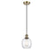 Belfast Mini Pendant shown in the Antique Brass finish with a Seedy shade