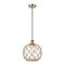 Farmhouse Rope Mini Pendant shown in the Antique Brass finish with a Clear Glass with Brown Rope shade