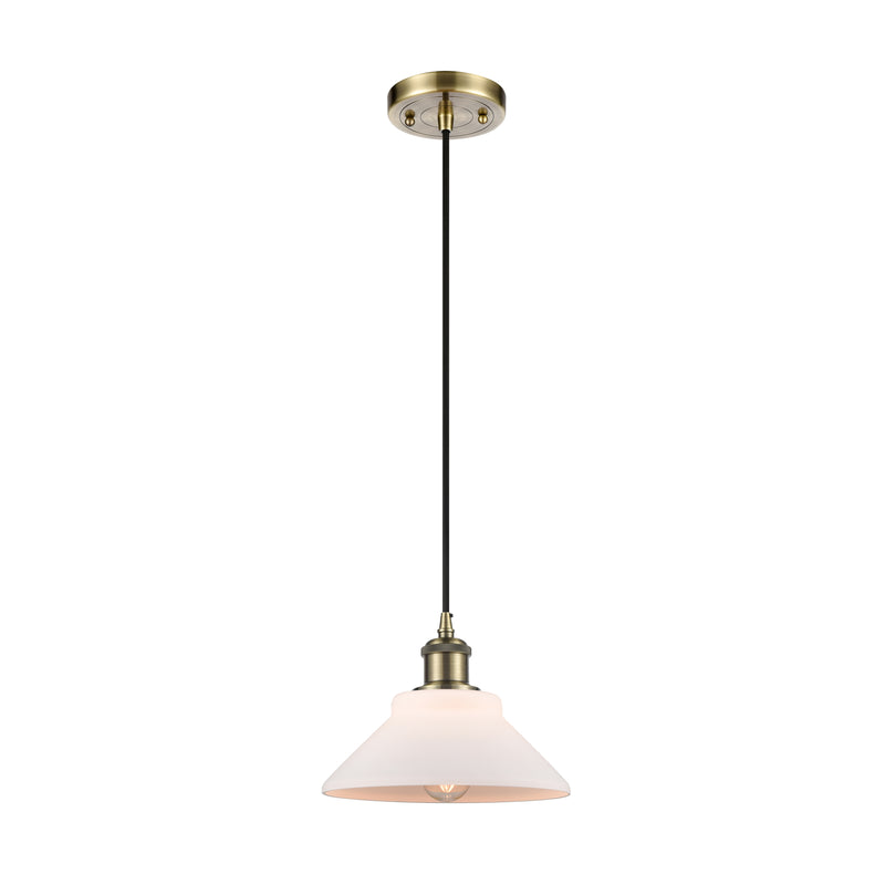 Orwell Mini Pendant shown in the Antique Brass finish with a Matte White shade