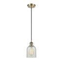 Caledonia Mini Pendant shown in the Antique Brass finish with a Mouchette shade