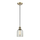 Caledonia Mini Pendant shown in the Antique Brass finish with a Mica shade