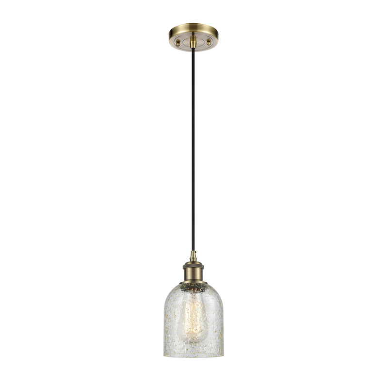 Caledonia Mini Pendant shown in the Antique Brass finish with a Mica shade