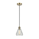 Conesus Mini Pendant shown in the Antique Brass finish with a Clear Crackle shade