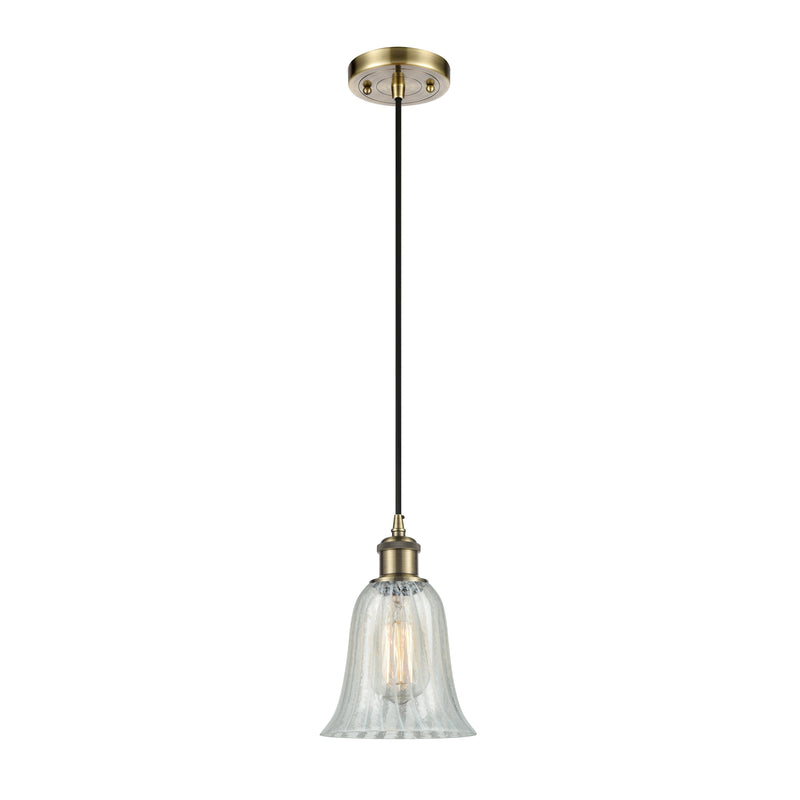 Hanover Mini Pendant shown in the Antique Brass finish with a Mouchette shade