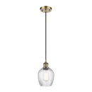 Salina Mini Pendant shown in the Antique Brass finish with a Clear Spiral Fluted shade