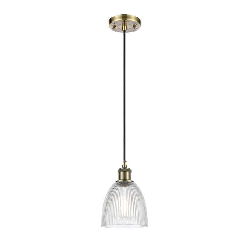 Castile Mini Pendant shown in the Antique Brass finish with a Clear shade