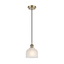 Dayton Mini Pendant shown in the Antique Brass finish with a White shade