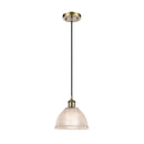 Arietta Mini Pendant shown in the Antique Brass finish with a Clear shade