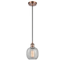 Belfast Mini Pendant shown in the Antique Copper finish with a Clear Crackle shade