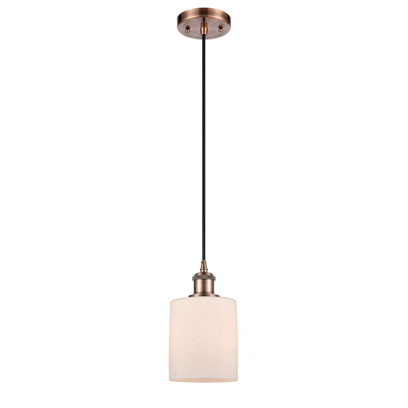 Cobbleskill Mini Pendant shown in the Antique Copper finish with a Matte White shade