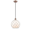 Farmhouse Rope Mini Pendant shown in the Antique Copper finish with a White Glass with White Rope shade