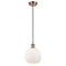 Athens Mini Pendant shown in the Antique Copper finish with a Matte White shade