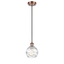 Deco Swirl Mini Pendant shown in the Antique Copper finish with a Clear shade