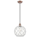 Farmhouse Rope Mini Pendant shown in the Antique Copper finish with a Clear Glass with White Rope shade