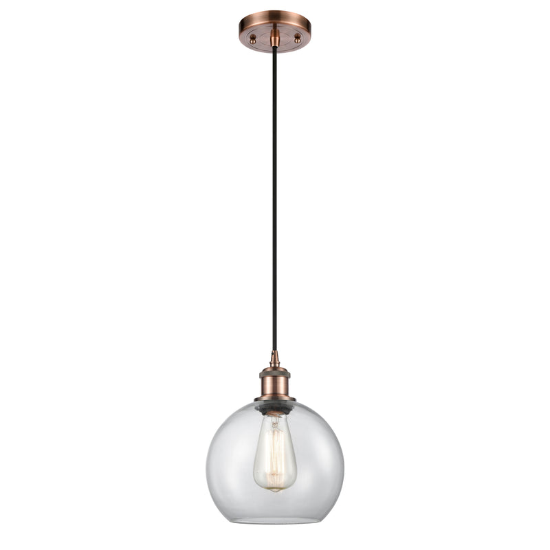 Athens Mini Pendant shown in the Antique Copper finish with a Clear shade