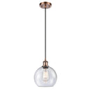 Athens Mini Pendant shown in the Antique Copper finish with a Seedy shade