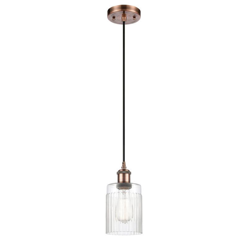 Hadley Mini Pendant shown in the Antique Copper finish with a Clear shade