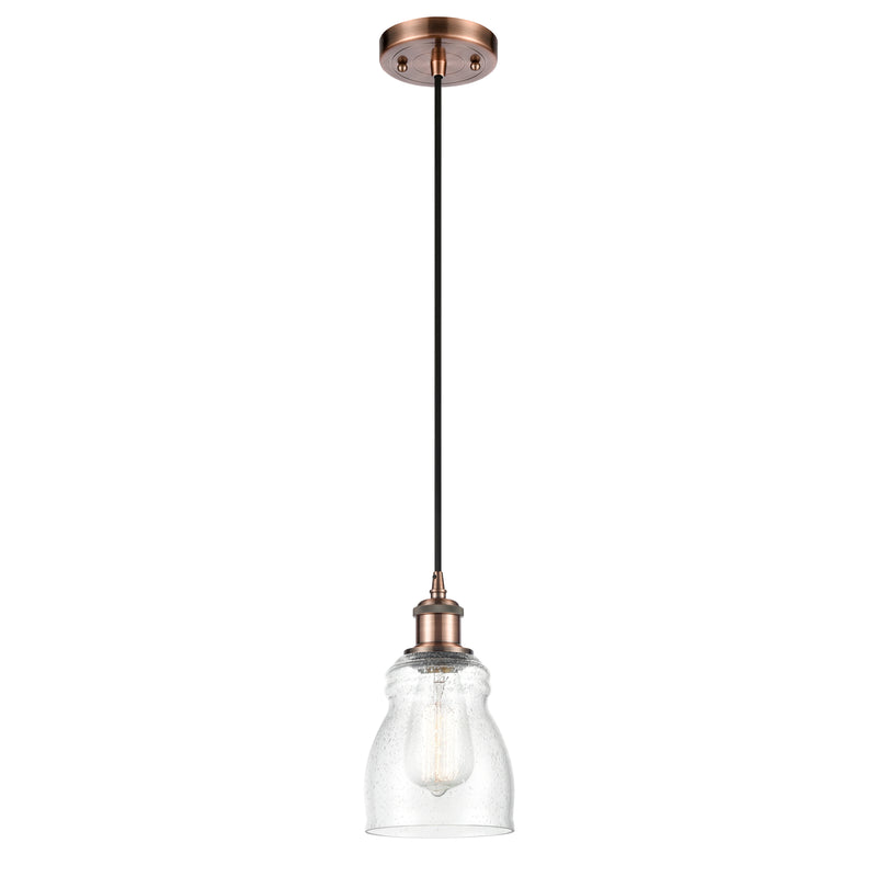 Ellery Mini Pendant shown in the Antique Copper finish with a Seedy shade