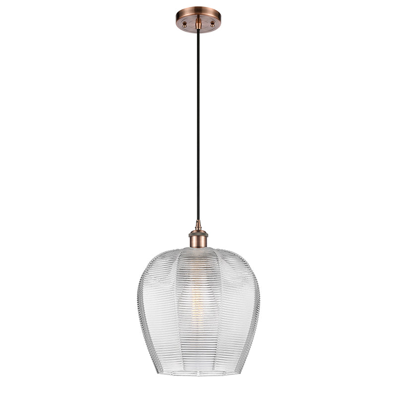 Norfolk Mini Pendant shown in the Antique Copper finish with a Clear shade