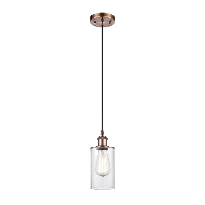 Clymer Mini Pendant shown in the Antique Copper finish with a Clear shade