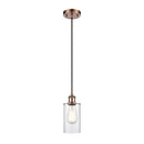 Clymer Mini Pendant shown in the Antique Copper finish with a Clear shade