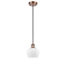 Fenton Mini Pendant shown in the Antique Copper finish with a Matte White shade