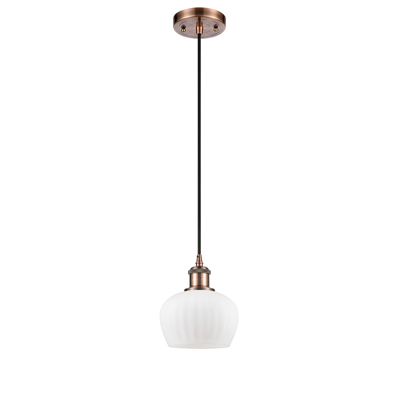 Fenton Mini Pendant shown in the Antique Copper finish with a Matte White shade