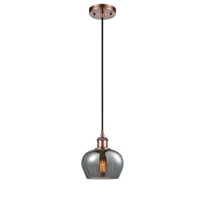 Fenton Mini Pendant shown in the Antique Copper finish with a Plated Smoke shade