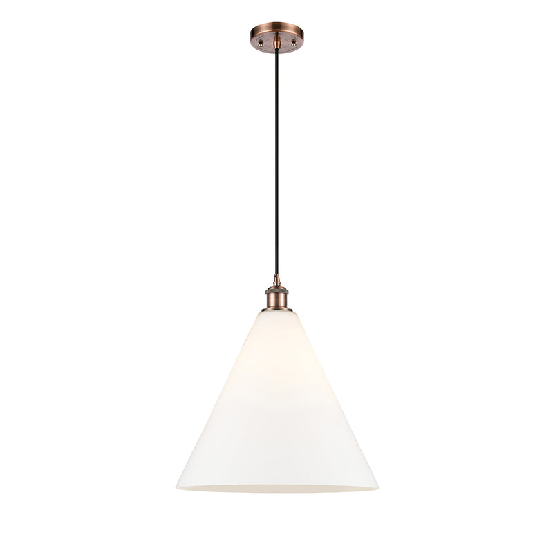 Ballston Cone Pendant shown in the Antique Copper finish with a Matte White shade