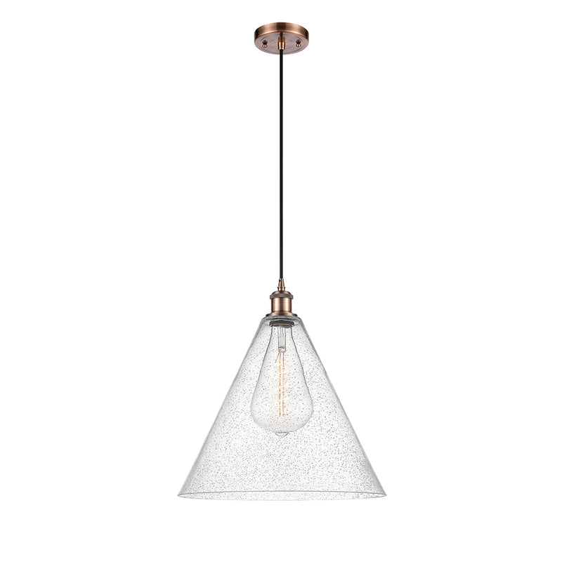 Ballston Cone Pendant shown in the Antique Copper finish with a Seedy shade