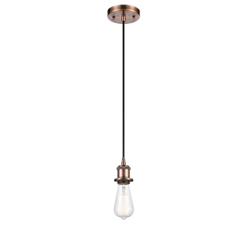 Bare Bulb Mini Pendant shown in the Antique Copper finish